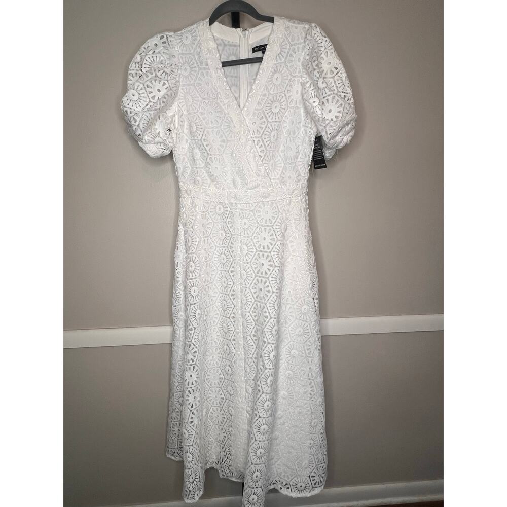 NWT Boston Proper White Eyelet Lace Midi Dress Puff Sleeve Size 6 - Picture 2 of 7